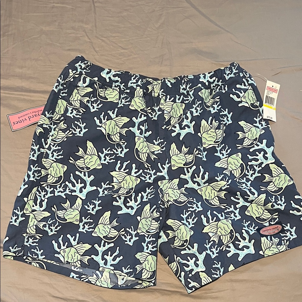 Vineyard Vines Navy Fish Print Chappy Swim Trunks